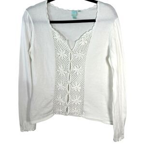Shu Shu White Crochet Floral Button Cardigan Size Medium